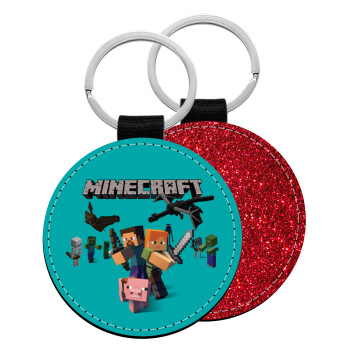 Minecraft Alex, Μπρελόκ Δερματίνη, στρογγυλό ΚΟΚΚΙΝΟ (5cm)