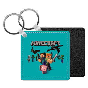 Minecraft Alex, Μπρελόκ Δερματίνη, τετράγωνο ΜΑΥΡΟ (5x5cm)