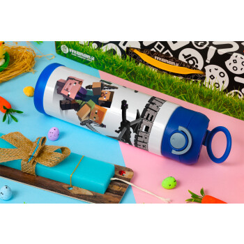 Minecraft Alex, Easter candle, Childrens hot water bottle, stainless steel, with safety straw, BLUE (500ml)
