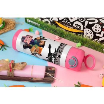 Minecraft Alex, Easter candle, Childrens hot water bottle, stainless steel, with safety straw, PINK (500ml)