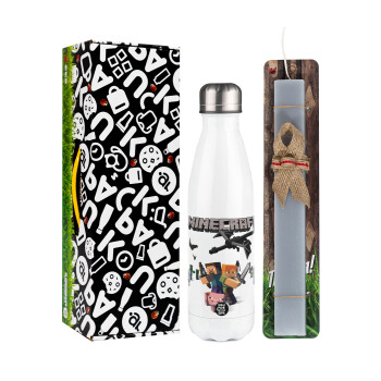 Minecraft Alex, Easter candle, metallic white thermos bottle (500ml) & aromatic flat candle (30cm) (GRAY)