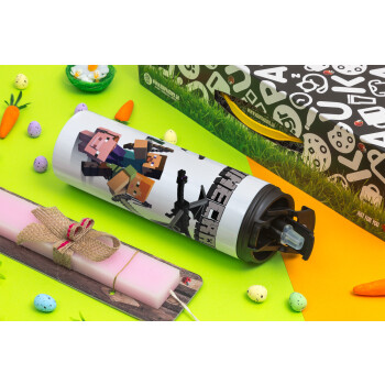 Minecraft Alex, Easter candle,Travel Tumbler 2 Lids, with metal straw & cleaning brush & aromatic flat candle (30cm) (PINK)