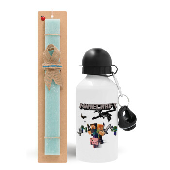 Minecraft Alex, Easter Set, metallic aluminum water bottle (500ml) & scented flat candle (30cm) (TURQUOISE)