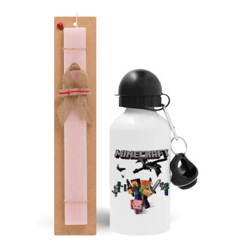 Minecraft Alex, Easter Set, metallic aluminum bottle (500ml) & aromatic flat Easter candle (30cm) (PINK)