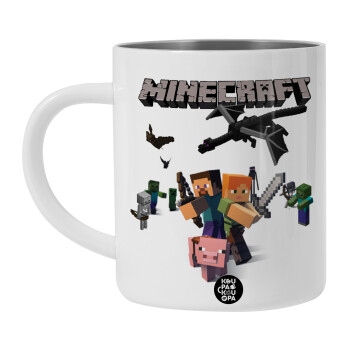 Minecraft Alex, Λευκή Ανοξείδωτη Μεταλλική Κούπα 450ml - Διπλού Τοιχώματος 