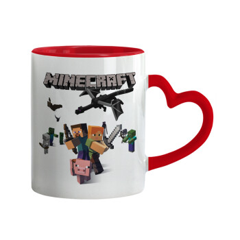 Minecraft Alex, Mug heart red handle, ceramic, 330ml