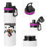 Metallic water bottle with safety lid, 850ml aluminum