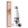Easter Set, metallic stainless steel water bottle (750ml) & scented flat Easter candle (30cm) (PINK)