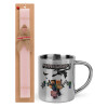 Easter Set, metallic thermal cup (300ml) & aromatic flat Easter candle (30cm) (PINK)