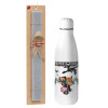 Easter Set, metallic stainless thermos bottle (500ml) & scented flat Easter candle (30cm) (GRAY)