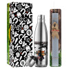 Easter Set, metallic stainless thermos flask (500ml) & scented flat Easter candle (30cm) (GRAY)