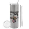 Tumbler stainless steel Silver 600ml, with metal straw & cleaning brush