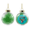 Transparent Christmas tree ball ornament with green filling 8cm