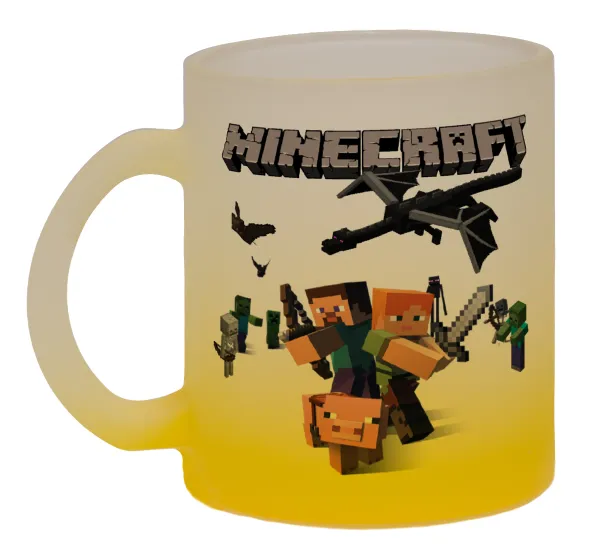 Minecraft Alex — Two-tone glass mug with matte yellow base, 330ml