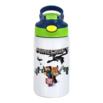 Minecraft Alex, Children's hot water bottle, stainless steel, with safety straw, green, blue (350ml)