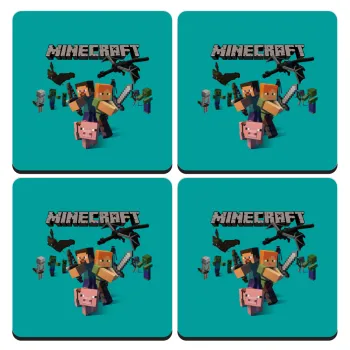 Minecraft Alex, ΣΕΤ 4 Σουβέρ ξύλινα τετράγωνα (9cm)