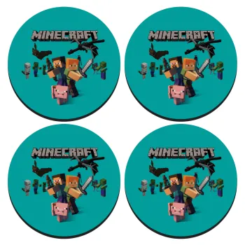 Minecraft Alex, SET of 4 round wooden coasters (9cm)