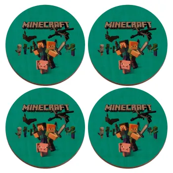 Minecraft Alex, ΣΕΤ x4 Σουβέρ ξύλινα στρογγυλά plywood (9cm)