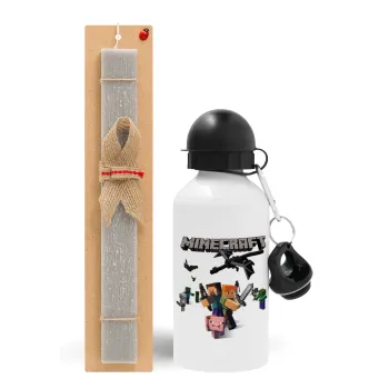 Minecraft Alex, Easter Set, metallic aluminum water bottle (500ml) & aromatic flat Easter candle (30cm) (GRAY)