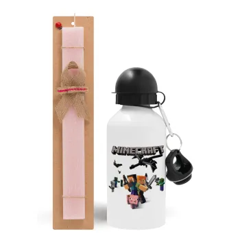 Minecraft Alex, Easter Set, metallic aluminum bottle (500ml) & aromatic flat Easter candle (30cm) (PINK)