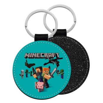 Minecraft Alex, Μπρελόκ Δερματίνη, στρογγυλό ΜΑΥΡΟ (5cm)