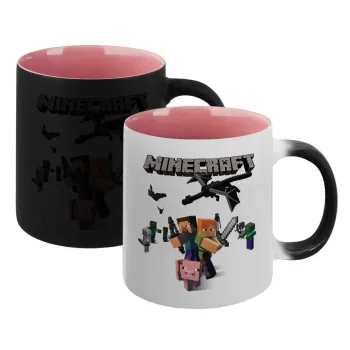 Minecraft Alex, Κούπα Μαγική εσωτερικό ΡΟΖ, κεραμική 330ml που αλλάζει χρώμα με το ζεστό ρόφημα