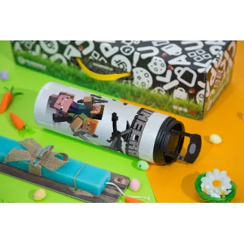 Minecraft Alex, Easter candle,Travel Tumbler 2 Lids, with metal straw & cleaning brush & aromatic flat candle (30cm) (BLUE)