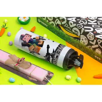 Minecraft Alex, Πασχαλινή Λαμπάδα με Travel Tumbler θερμό με διπλό καπάκι (600ml, BPA free) & κερί αρωματικό πλακέ (30cm) (ΡΟΖ)