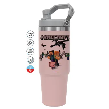 Minecraft Alex, ΡΟΖ χρώματος Θερμός Ανοξείδωτο 890ml (30oz) με χερούλι