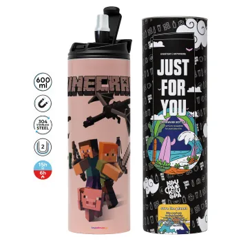 Minecraft Alex, Tumbler stainless steel PINK 600ml