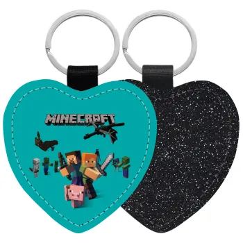 Minecraft Alex, Μπρελόκ PU δερμάτινο glitter καρδιά ΜΑΥΡΟ