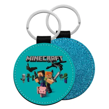 Minecraft Alex, Μπρελόκ Δερματίνη, στρογγυλό ΜΠΛΕ (5cm)