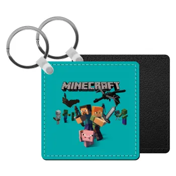 Minecraft Alex, Μπρελόκ Δερματίνη, τετράγωνο ΜΑΥΡΟ (5x5cm)