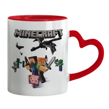 Minecraft Alex, Κούπα καρδιά χερούλι κόκκινη, κεραμική, 330ml