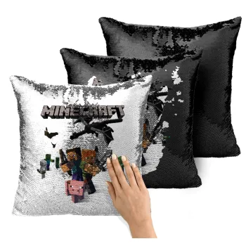 Minecraft Alex, Μαξιλάρι καναπέ Μαγικό Μαύρο με πούλιες 40x40cm περιέχεται το γέμισμα