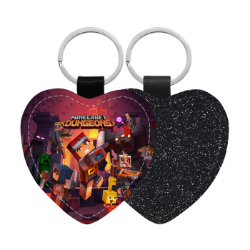 Minecraft Dungeons, Μπρελόκ PU δερμάτινο glitter καρδιά ΜΑΥΡΟ