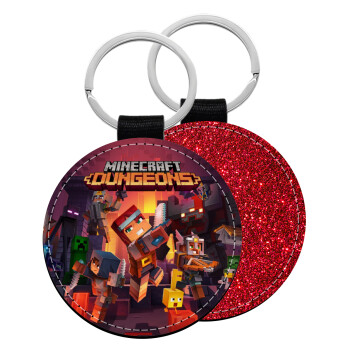 Minecraft Dungeons, Μπρελόκ Δερματίνη, στρογγυλό ΚΟΚΚΙΝΟ (5cm)