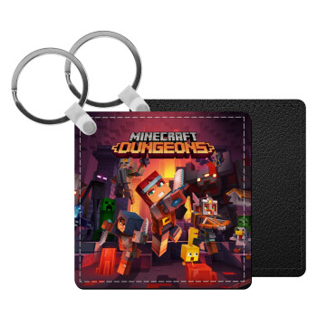 Minecraft Dungeons, Μπρελόκ Δερματίνη, τετράγωνο ΜΑΥΡΟ (5x5cm)