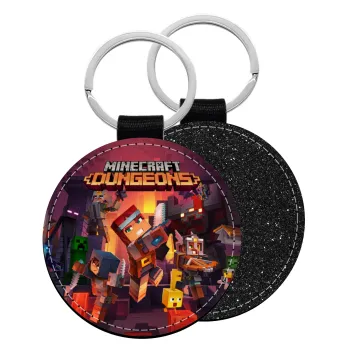 Minecraft Dungeons, Μπρελόκ Δερματίνη, στρογγυλό ΜΑΥΡΟ (5cm)