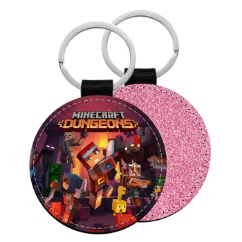 Minecraft Dungeons, Μπρελόκ Δερματίνη, στρογγυλό ΡΟΖ (5cm)