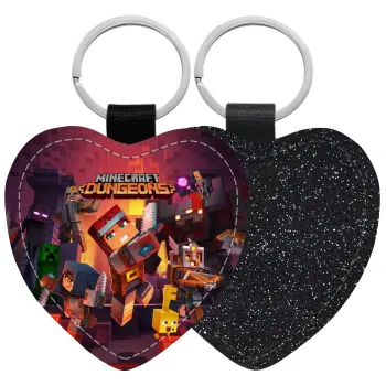 Minecraft Dungeons, Μπρελόκ PU δερμάτινο glitter καρδιά ΜΑΥΡΟ