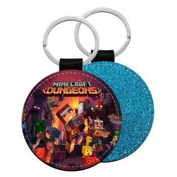 Minecraft Dungeons, Μπρελόκ Δερματίνη, στρογγυλό ΜΠΛΕ (5cm)