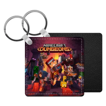 Minecraft Dungeons, Μπρελόκ Δερματίνη, τετράγωνο ΜΑΥΡΟ (5x5cm)