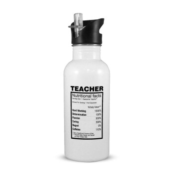Τα συστατικά του δασκάλου, Παγούρι νερού Λευκό με καλαμάκι, ανοξείδωτο ατσάλι 600ml