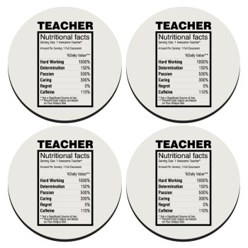 teacher nutritional facts, SET of 4 round wooden coasters (9cm)