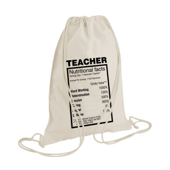 teacher nutritional facts, Τσάντα πλάτης πουγκί GYMBAG natural (28x40cm)
