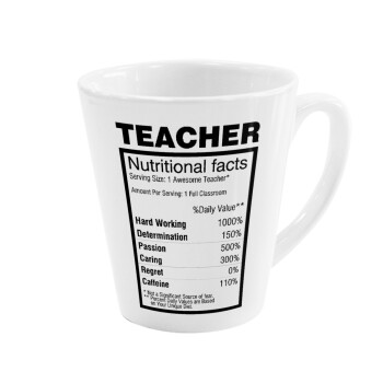 teacher nutritional facts, Κούπα κωνική Latte Λευκή, κεραμική, 300ml