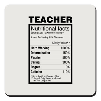 teacher nutritional facts, Τετράγωνο μαγνητάκι ξύλινο 9x9cm