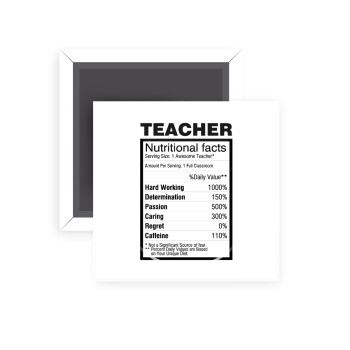 teacher nutritional facts, Μαγνητάκι ψυγείου τετράγωνο διάστασης 5x5cm