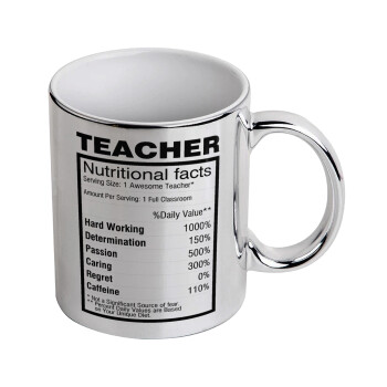 teacher nutritional facts, Mug ceramic, silver mirror, 330ml